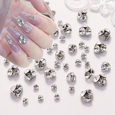 네일 라인스톤 6종 60개 세트 네일 파츠 네일 스톤 합금 유리제 입체 클리어 스톤 네일 아트 주얼리 반짝반짝 크리스탈 유리 스톤 데코 파츠 수공예 핸드메이드 (투명)