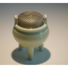 【新月集】蘇山香爐 香爐 銀蓋香爐 日本青瓷名匠『二代蘇山』黃瓷香爐 三足香爐(純銀蓋), 1個