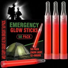 Soulchen 50팩 레드 글로우 스틱 10.2cm(4인치) 밝은 비상 글로우 스틱 벌크 8-12시간 비상 플레어 하이킹 안전 장비 또는 콘서트 결혼식 레이브 카니, Soulchen 50팩 레드 글로우 스틱 10.2cm(