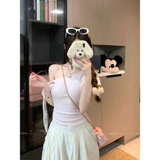 Yellwel 오픈 숄더 반팔 티셔츠 여성 여름 패드 내장 나시 백노출 디자인 DJP