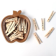 [창고대방출] 특대 나무집게 22EA + 사과모양바구니, 1세트, 원목