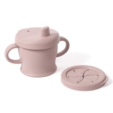 Haakaa 실리콘 Sip-N-Snack 컵 낙하 방지 유아용 빨대 컵 및 스낵 용기 2-in-1 BPA 프리 식품 등급 실리콘 컵 6개월 이상 아기용 266ml(9온스), 블러쉬