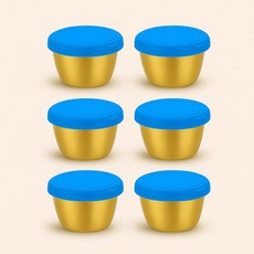 AIFUNT [엘리펀트] 70ml 스테인리스 골드 소스컵 - 실리콘 밀폐 뚜껑 포함 미니 양념통 소스볼 6P세트, 블루, 6개