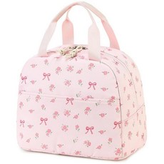 Bluboon 여성용 남성용 런치 백 귀여운 토트백 재사용 가능한 단열 박스 대용량 쿨러 직장 피크닉 또는 여행용, 리본 플로럴 핑크 212