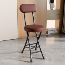 등받이 발코니 스툴 가정용 의자 원형 간이 카페 접이식, 1개, 1 포함 블랙 프레임 브라운
