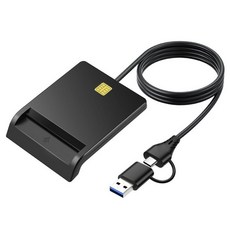 DNIE ATM CAC IC ID 은행 SIM 카드 USB 포트 + Type-C 포트용 다기능 휴대용 USB 2.0 지능형 카드 리더기, 검은색