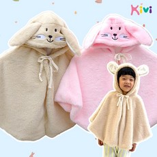 유아동 극세사 토끼 후드 망토, 베이지