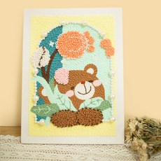 哈尼兔子 毛線畫戳戳繡 DIY手工掛畫材料包 浪漫裝飾畫 戳戳樂禮, 1個, 美夢熊材料包 (無相框):1個