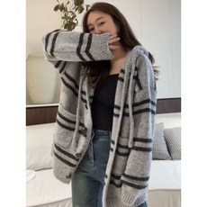 니트 임부복 루즈핏 임산부 니트 가디건 봄가을 패션 스트라이프 후드 집업 스웨터 코트 캐주얼 기질 상의 SJS