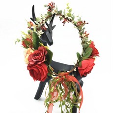 꽃 파티 장미 헤어 여성 신부 액세서리 머리띠 큰 화관 화환 왕관 웨딩 소녀 브라이덜샤워 셀프웨딩 머리 장식, Red