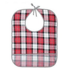 노인용 성인용 시니어 요양원 병원 방수 턱받이 앞치마 식사 주머니 S882, 1개, 레드체크 중형