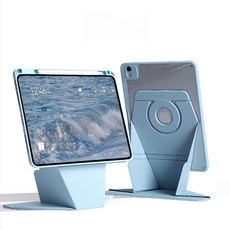 iPad Pro 보호 케이스 Air 호환 세로형 강화 펜 슬롯 포함 아크릴 프로 휘어짐, 1개, 화이트아이스블루 자석 분리형, iPad Pro 2018(11 )