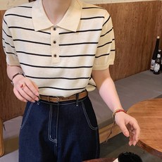 더블공주 줄무늬 카라 니트 반팔티