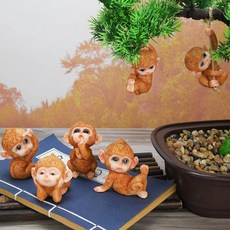 桃園出貨 車內擺件 齊天大聖車用搖頭公仔可愛猴子汽車 擺件 孫悟空車內創意車上 裝飾 品, 土黃猴子4只+2只掛式, 1個