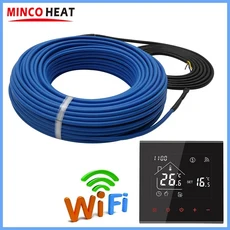 MINCO HEAT 10w/m 5~50m 따뜻한 바닥 와이어 진입로 눈 녹는 WiFi 온도 조절 장치가 있는 이중 도체 가열 케이블 60C, China Mainland, 40 meters (400w), M4A-H WIFI and Wire, 1
