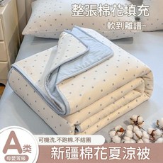 新疆棉花 母嬰級 夏涼被 可機洗 雙層紗, 藍色波點 A類母嬰級