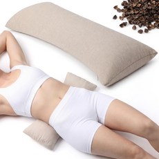 침대 수면을 위한 웨이샛 메밀 요추 지지 베개 요통 를 인체공학적 곡선 목 허리 천연 달콤한 껍질 채우기 듀얼 코튼 지퍼 20인치 x 87인치 2인치