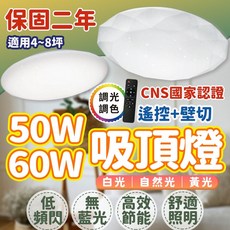 亮博士 LED吸頂燈 星空 客廳燈 燈具 天花板燈 崁燈 電燈, 星鑽款60W調光調色 附遙控器, 白殼