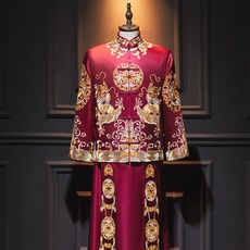 拾光優選好物 男秀禾服新款中式新郎裝結婚禮服復古修身龍鳳褂男裝秀禾男士