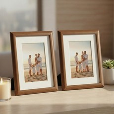 레브홈 라운드 우드 나무 액자 포토 프레임, 2개, 월넛