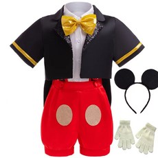 兒童米奇造型服裝套裝，含燕尾服外套、短褲、領結、髮箍與手套，派對角色扮演服