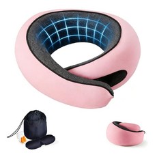 SANPUK 여행용 목 베개 - 360° 인체 공학적 메모리 폼 비행기 장거리 비행 자동차 및 사무실용 프리미엄 통기성 통증 완화 (그레이) 109212