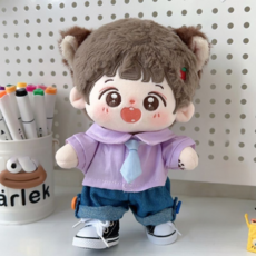 티니숲속 아이돌 인형옷 20cm 솜인형 의상 세트 칼라 셔츠 데님 바지 운동화 소품 4종, 1개, 퍼플