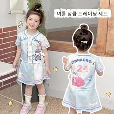 XCAO 산리오 여름 2025 쓰리피스 반팔 시나모롤 여아 잠옷 쿠로미 순면 공주풍 여아 실내복 세트