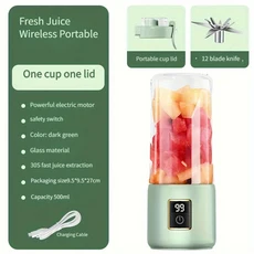 500ML 다기능 휴대용 전기 주서기 미니 홈 믹서 USB 과일 채소 분쇄 주스 컵 제조 도구, 02 Avocado green-B, 02 Avocado green-B