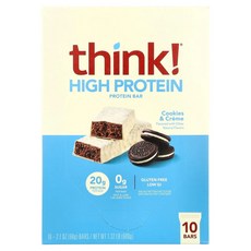 씽크씬 Think (띵크 ) 하이 프로틴 바 쿠키 앤 크림 바 10 개 각각 60 g(2.1 oz), 1개