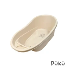 Pükü 藍色企鵝寶寶浴盆，安全無毒材質，圓潤邊角設計，寶寶沐浴好安心, 奶茶色, 1個
