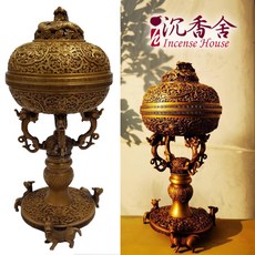沉香舍 陳巧生銅爐 獅慶盤龍鈕豆式薰爐 附親筆簽名證書正貨 大尺寸爐口香篆 內部作舊外精美氣派收藏爐, 1個