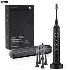 DFMEI 新款專用6刷頭聲波電動牙刷無線充電款USB全自動薩魔小型, 1個, 主機*1、刷頭*6、充電座*1、便攜盒*1、說明書*1、英文, X700黑色中性英文包裝