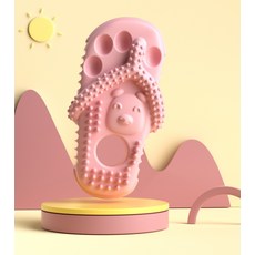 DZER 애완동물 씹기 장난감 신발 모양 치석 제거 튼튼한 고무, 애완동물용 치아갈이 슬리퍼 장난감, 핑크