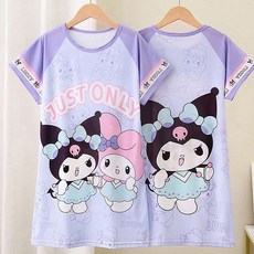유후 원피스 ) 퍼플 쿠로미와 멜로디 내복 주니어 아동 잠옷 파자마 실내복 상하세트 캐릭터 여름 반팔 남여공용
