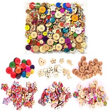 다양한 모양의 나무단추 400개입 세트 - 칼라단추 모양단추 원형단추