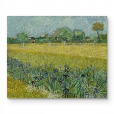 고흐 붓꽃이 있는 아를의 풍경 명화그림 아트프린팅 인테리어액자 60x50cm 코튼캔버스인쇄, 캔버스판넬