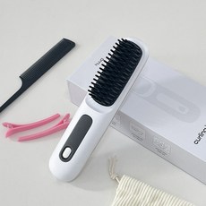 휴그 고데기 브러쉬 무선 충전 미니 볼륨 빗, 화이트