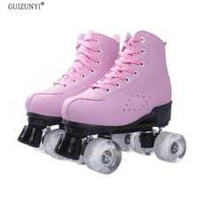 LED 롤러스케이트 입문용 롤러장 롤러슈즈 스케이트 가죽 바퀴, 1개, 핑크 가죽 + 화이트 휠