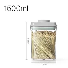 뚜껑이 있는 밀폐 식품 보관 기 탑 팝 원 단추 컨트롤 쌓을 수 건조 시리얼 팬트리, 11 11, 01 CHINA