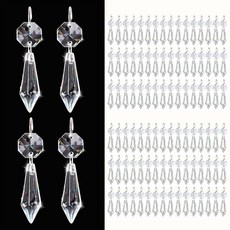 50PCS 프리미엄 클리어 크리스탈 티어드롭 프리즘 2.4인치 - 홀리데이 파티/홈/창문 장식/샹들리에 교체 부품을 위한 글래스 바로크 샹들리에 펜던트 드롭 루즈 비즈 선캐처, 100