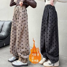 여아 겨울용 플리스 롱팬츠 루즈핏 코듀로이 점박이, 120, 1개, 플리스 2피스 그레이+카키