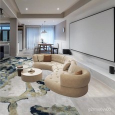 北歐弧形拉扣佈藝沙發，適用於大戶型客廳、美容院、服飾店，現代簡約設計，提升空間質感與時尚品味, 3800*1940*750 C1,顏色聯繫客服