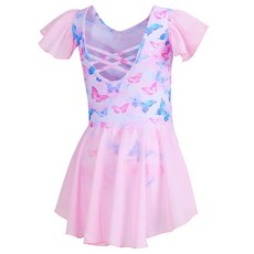 DIPUG 여아용 발레 레오타드 스커트 포함 반짝이는 유아 댄스 레오타드 나비 핑크, 핑크 버터플라이