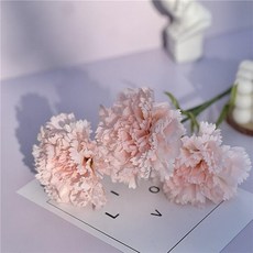 DIY 조화 진짜같은 부쉬 꽃꽃이 어버이날 카네이션, 업그레이드 3헤드 연분홍 (3개)