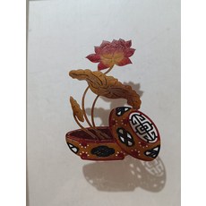皮影 靜態 荷花 牛皮雕刻 手工上色, 如圖所示, 1個