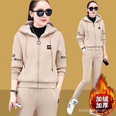加絨加厚韓版女士衛衣運動休閒兩件套裝