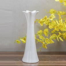 길고 단단한 거실 대형 화분 고급 세라믹 긴화병 꽃병, 플랫 입 28cm 화이트