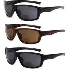 남녀 공용 스퀘어 바이포컬 선글라스 3쌍 야외용 스포티 선 리더 자외선 차단 기능, 1 Black Brown /1 Black Red/ 1, 1.5 x, 1개