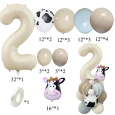 1세트 농장 동물 카톤 돼지/암소 풍선 어린이를위한 크림 호일 번호 테마 생일 장식 DIY, 01 as picture shows, 08 19pcs No.2